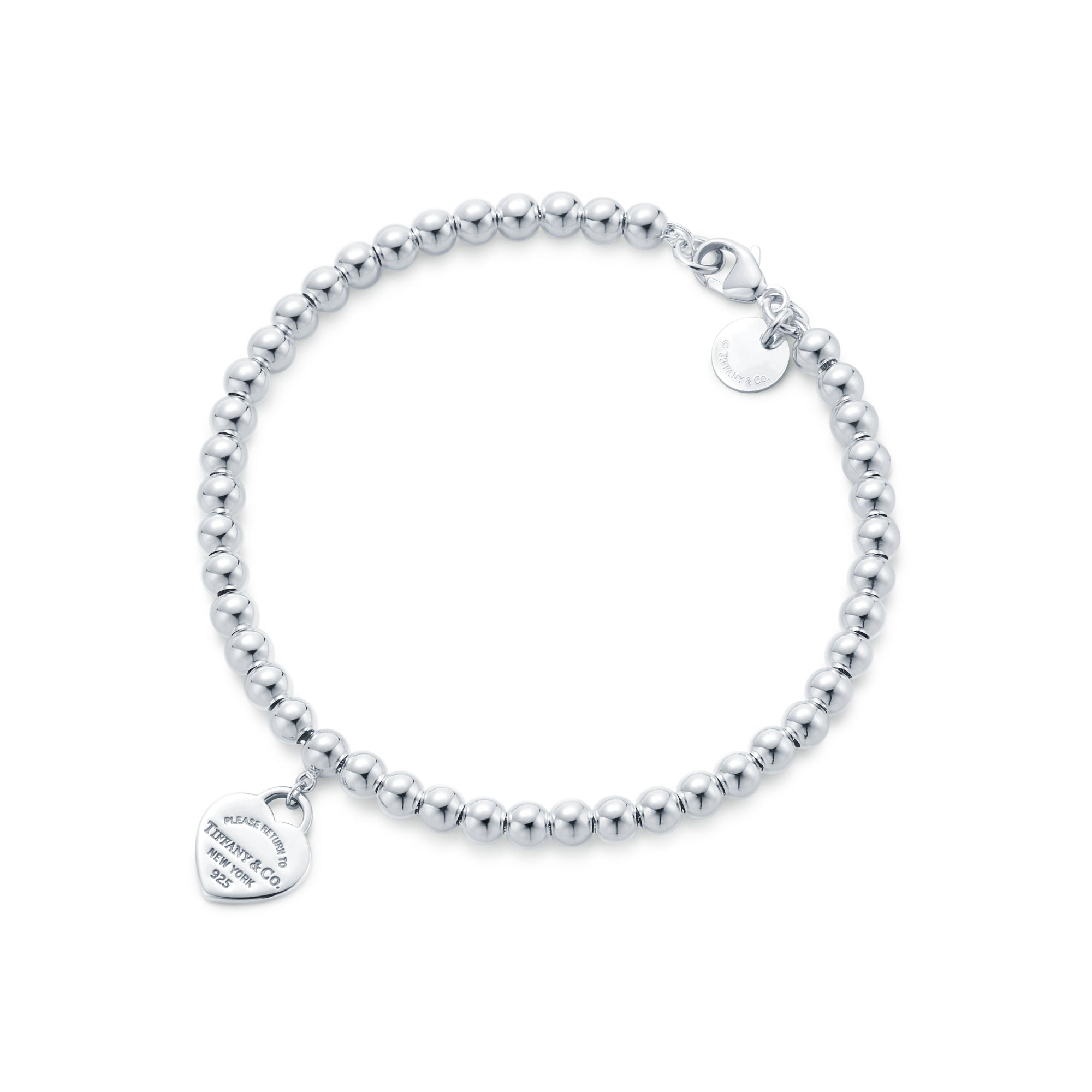 Blue Heart Tag Bead Bracelet – 925 Sterling Silver