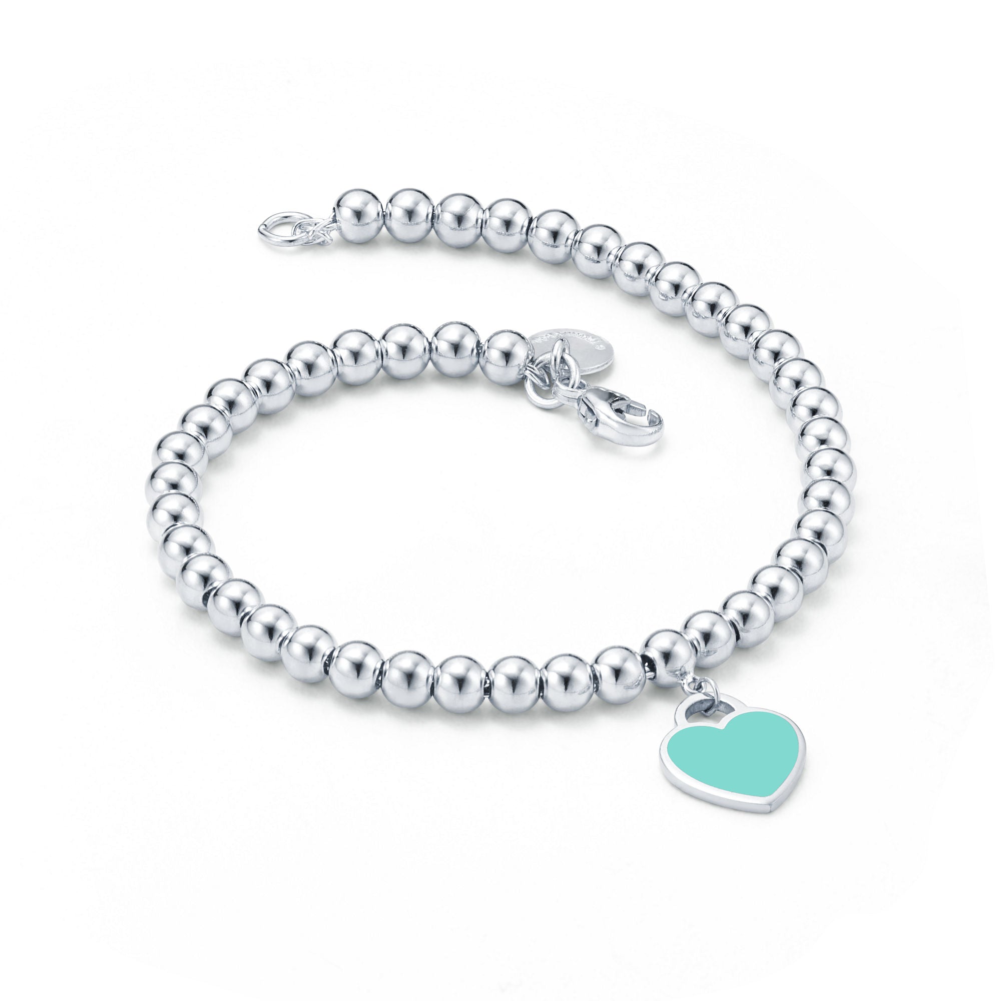 Blue Heart Tag Bead Bracelet – 925 Sterling Silver