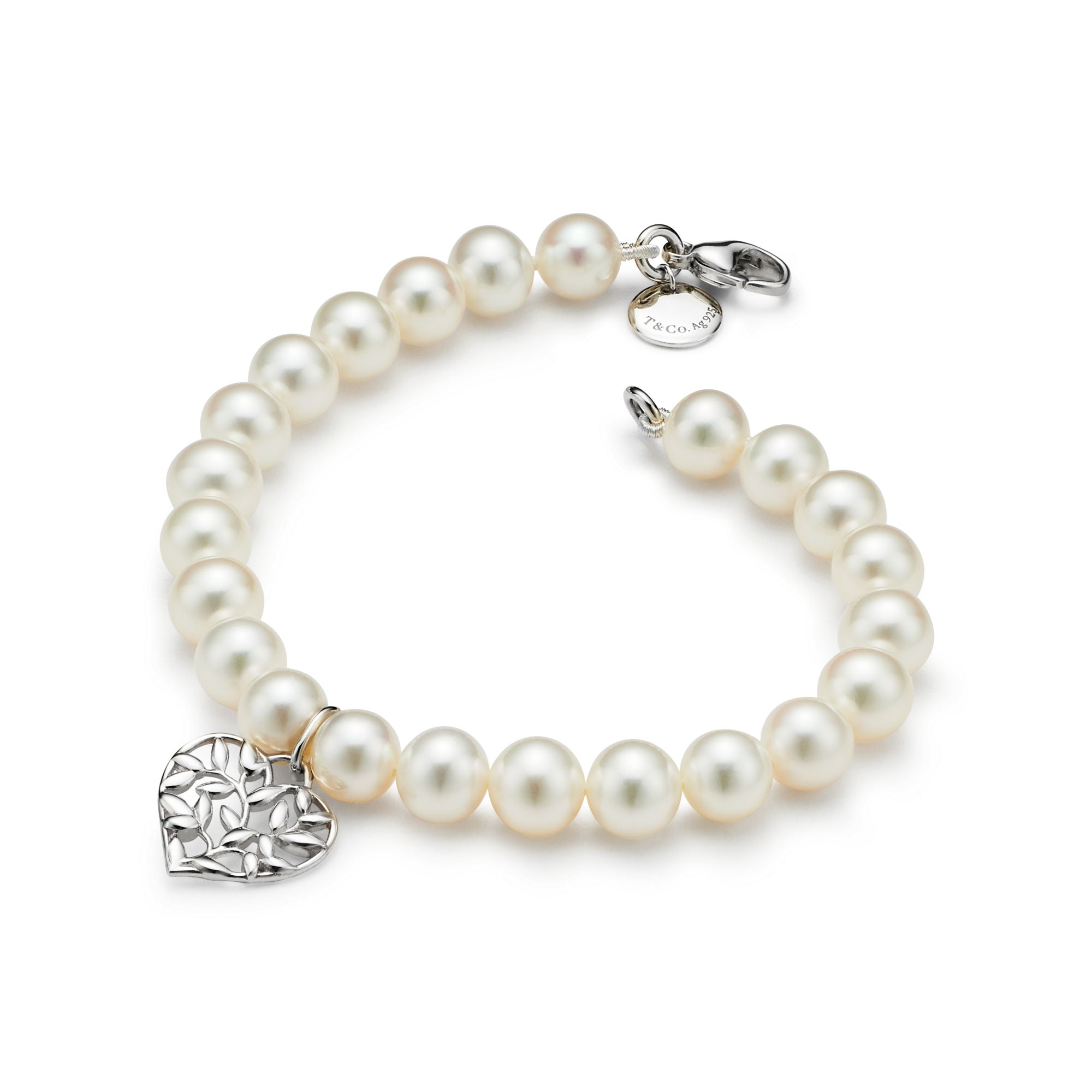 Olive Leaf Pearl Heart Bracelet – 925 Sterling Silver