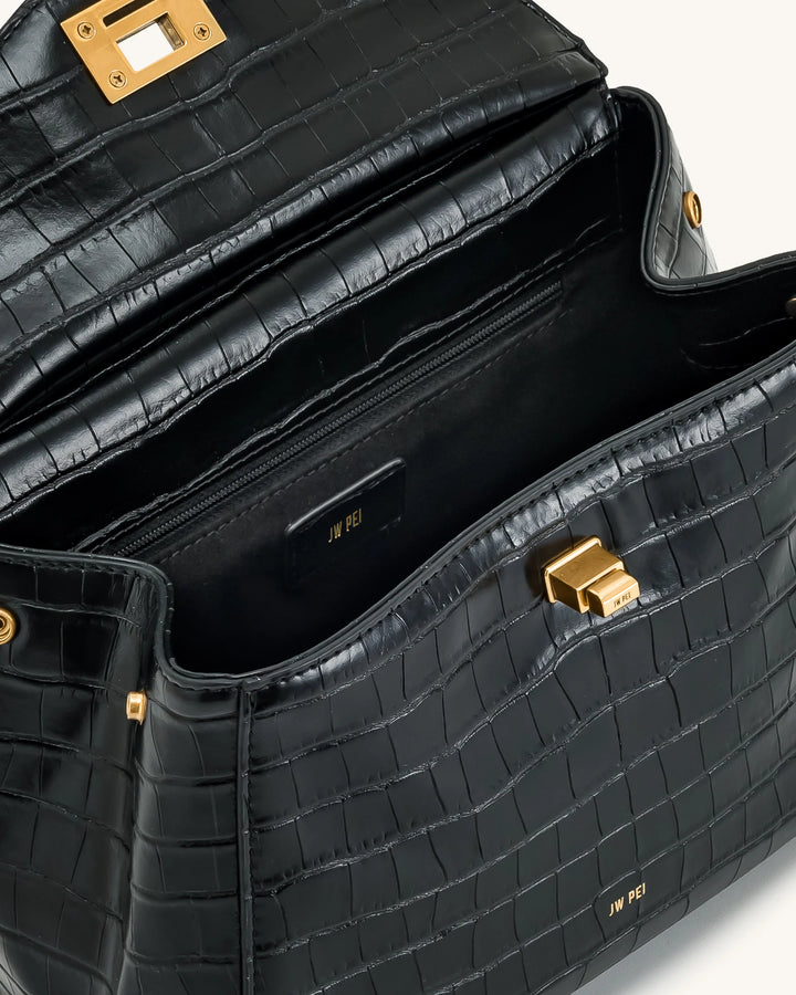 Lucia Classic Top Handbag - Black Croc