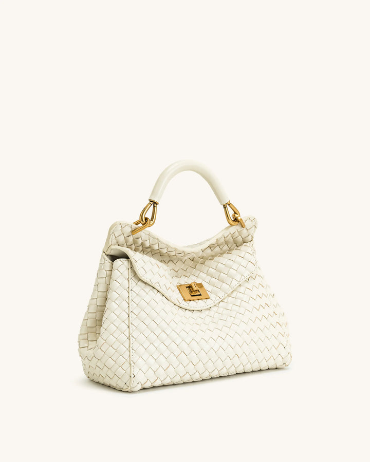 Lucia Classic Top Handle Woven Bag - White