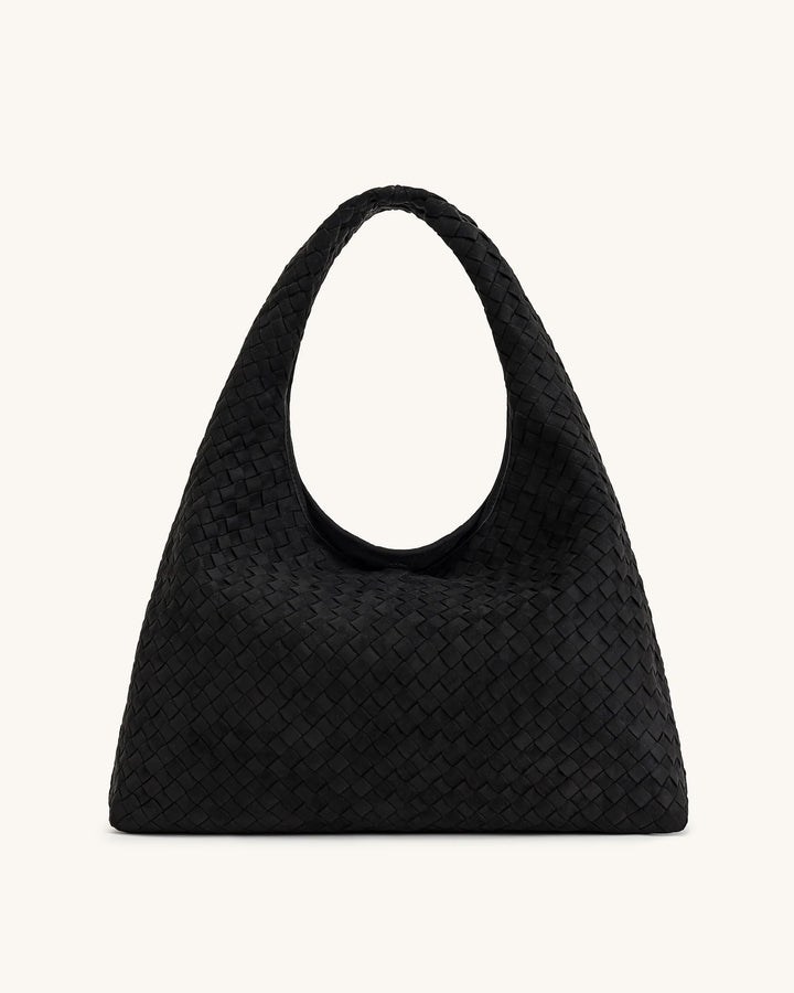 Iaura Suede Woven Shoulder Bag - Black