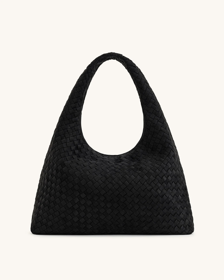 Iaura Suede Woven Shoulder Bag - Black
