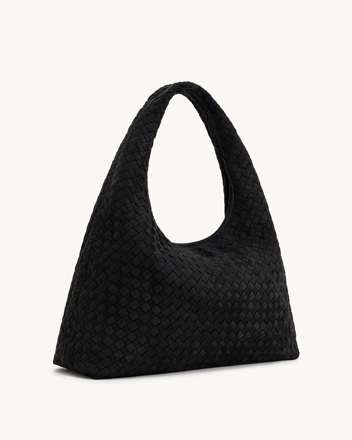 Iaura Suede Woven Shoulder Bag - Black