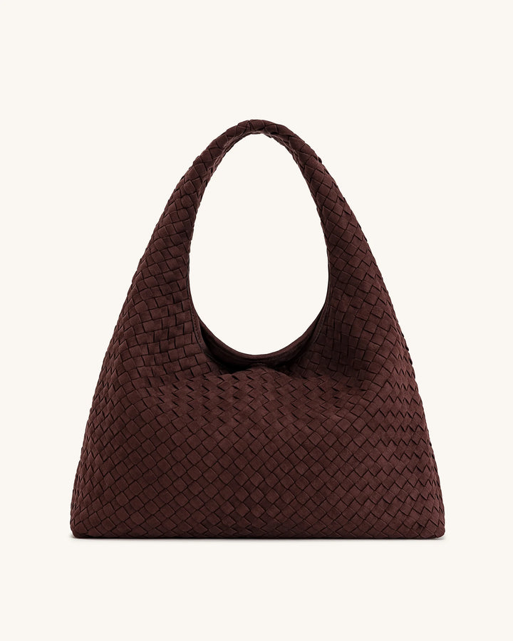 Iaura Suede Woven Shoulder Bag - Dark Brown