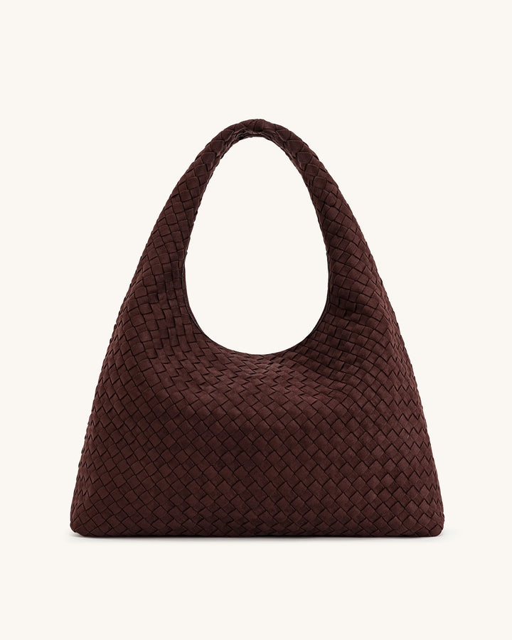 Iaura Suede Woven Shoulder Bag - Dark Brown