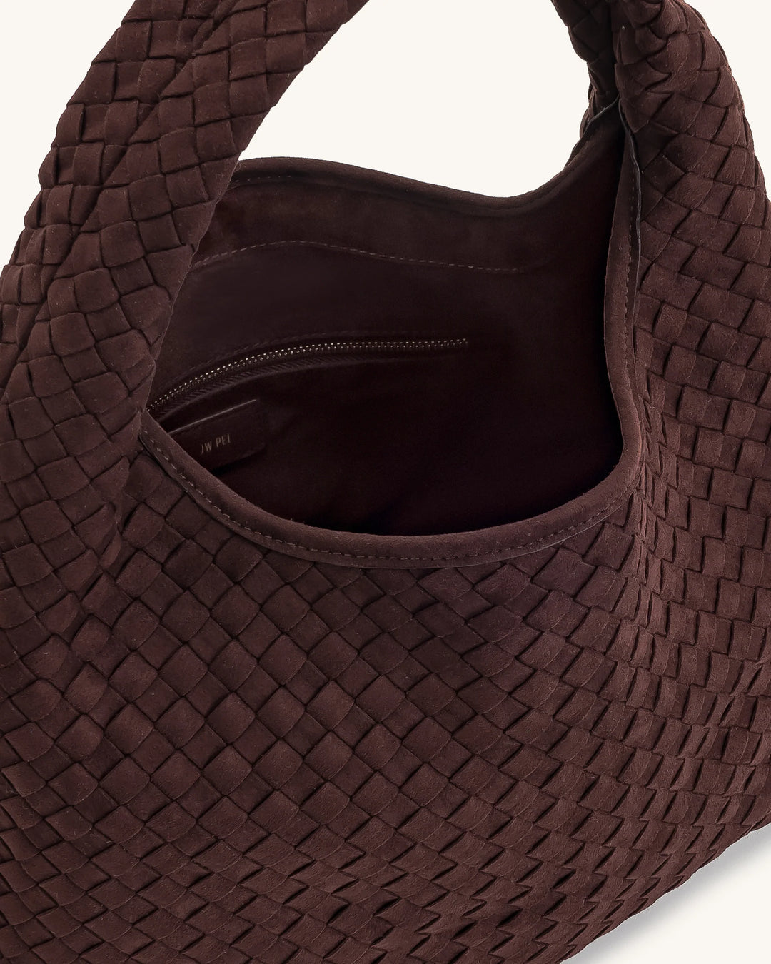 Iaura Suede Woven Shoulder Bag - Dark Brown