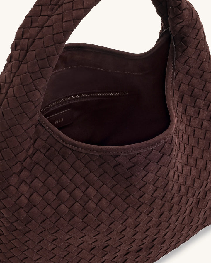 Iaura Suede Woven Shoulder Bag - Dark Brown