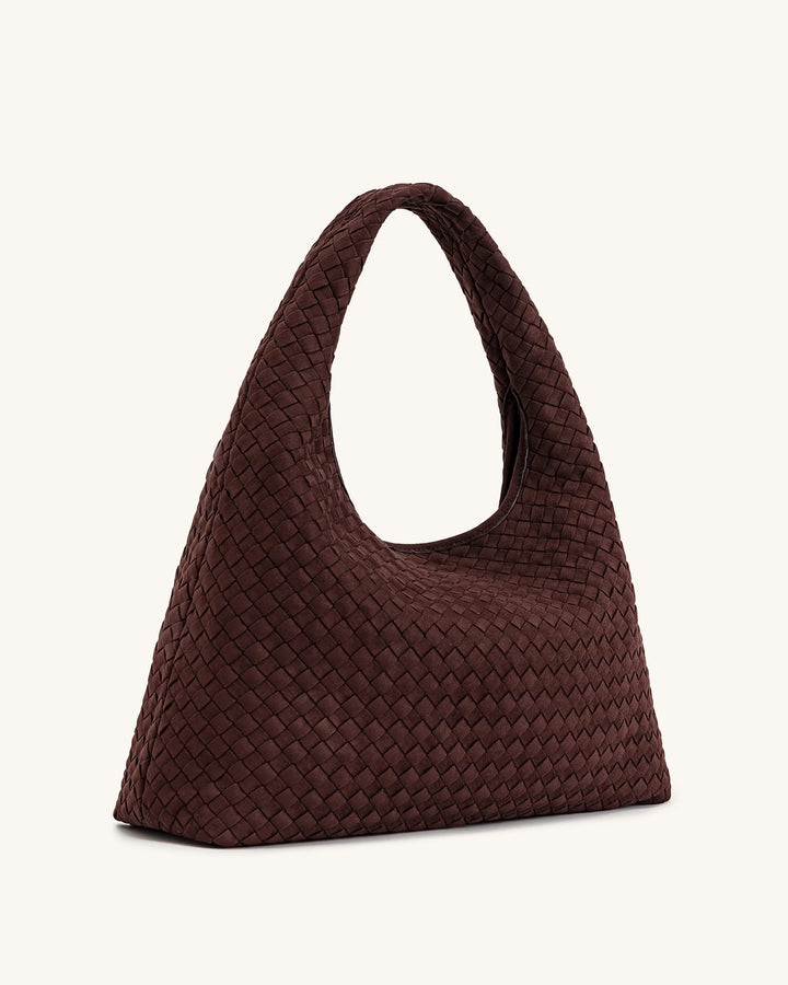 Iaura Suede Woven Shoulder Bag - Dark Brown