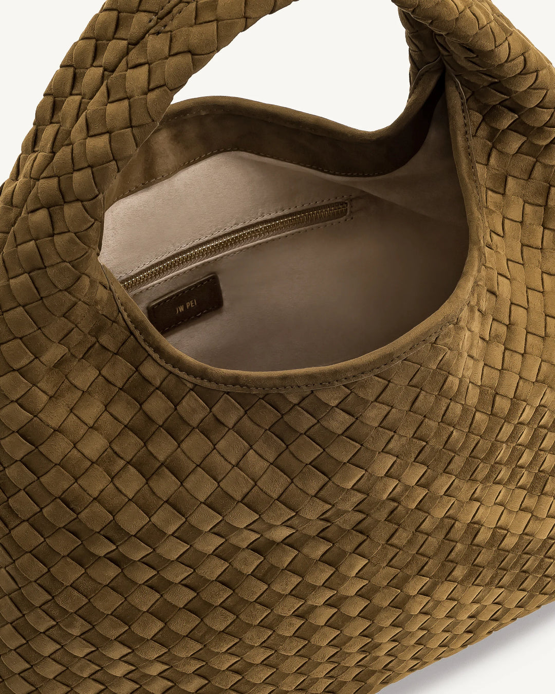 Iaura Suede Woven Shoulder Bag - Olive Green