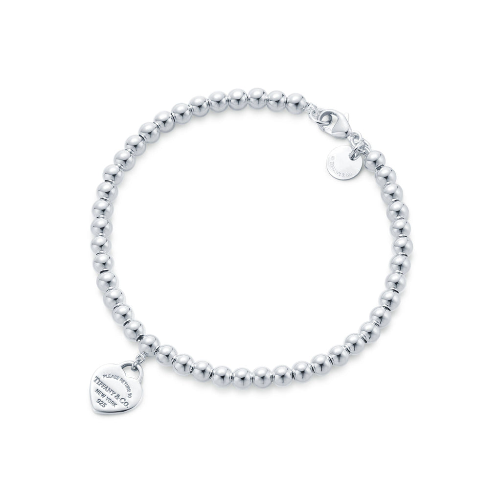 Blue Heart Tag Bead Bracelet – 925 Sterling Silver