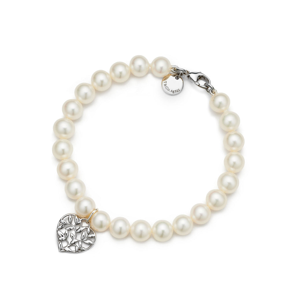 Olive Leaf Pearl Heart Bracelet – 925 Sterling Silver