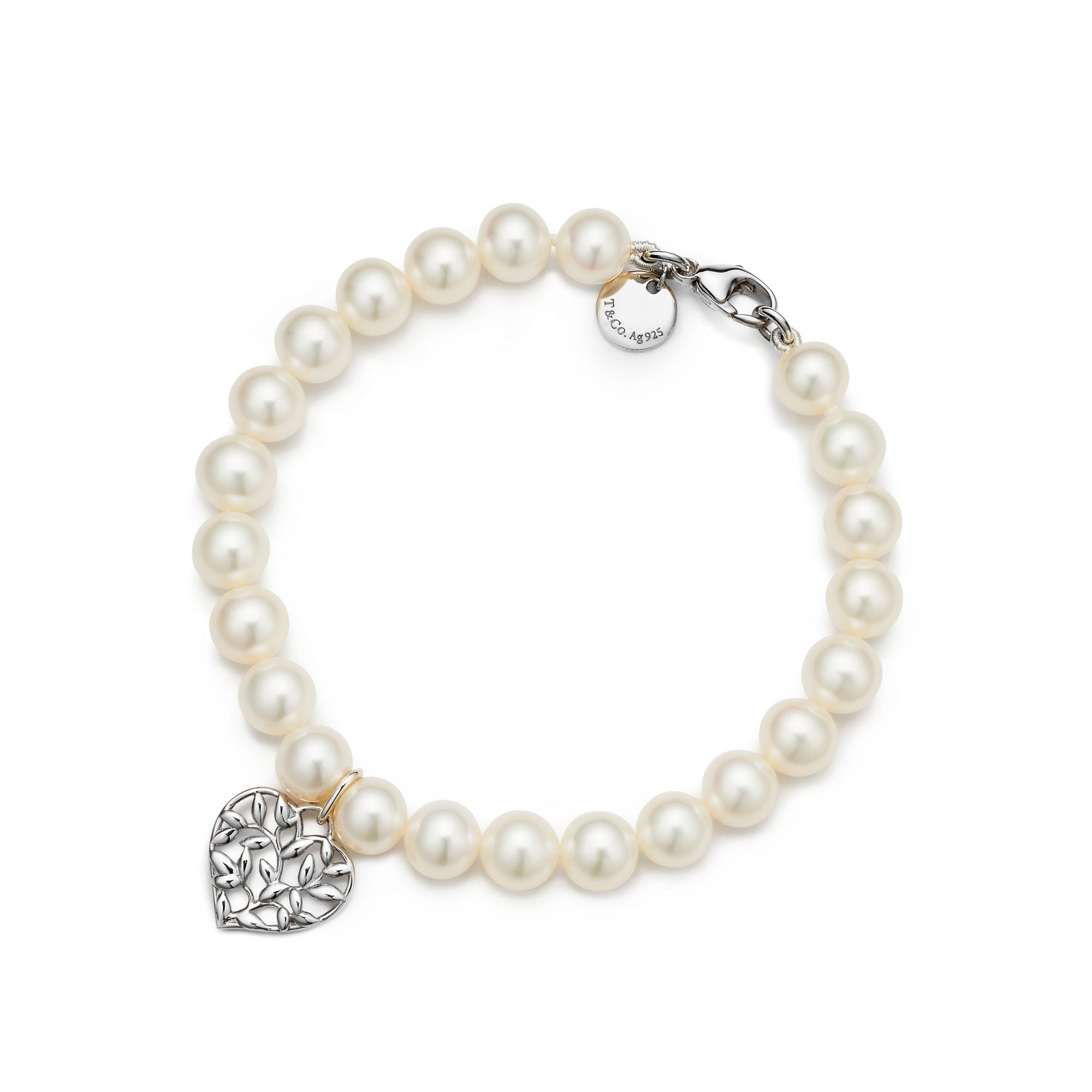 Olive Leaf Pearl Heart Bracelet – 925 Sterling Silver