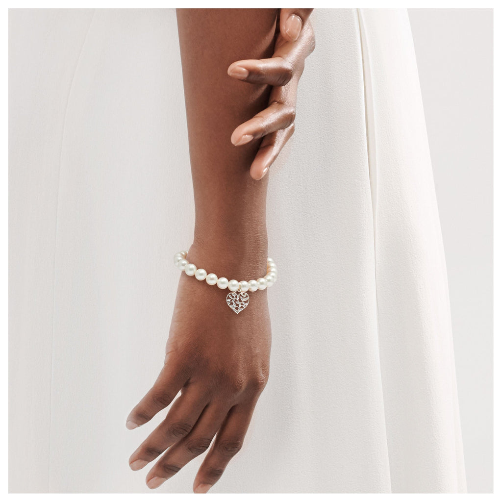 Olive Leaf Pearl Heart Bracelet – 925 Sterling Silver