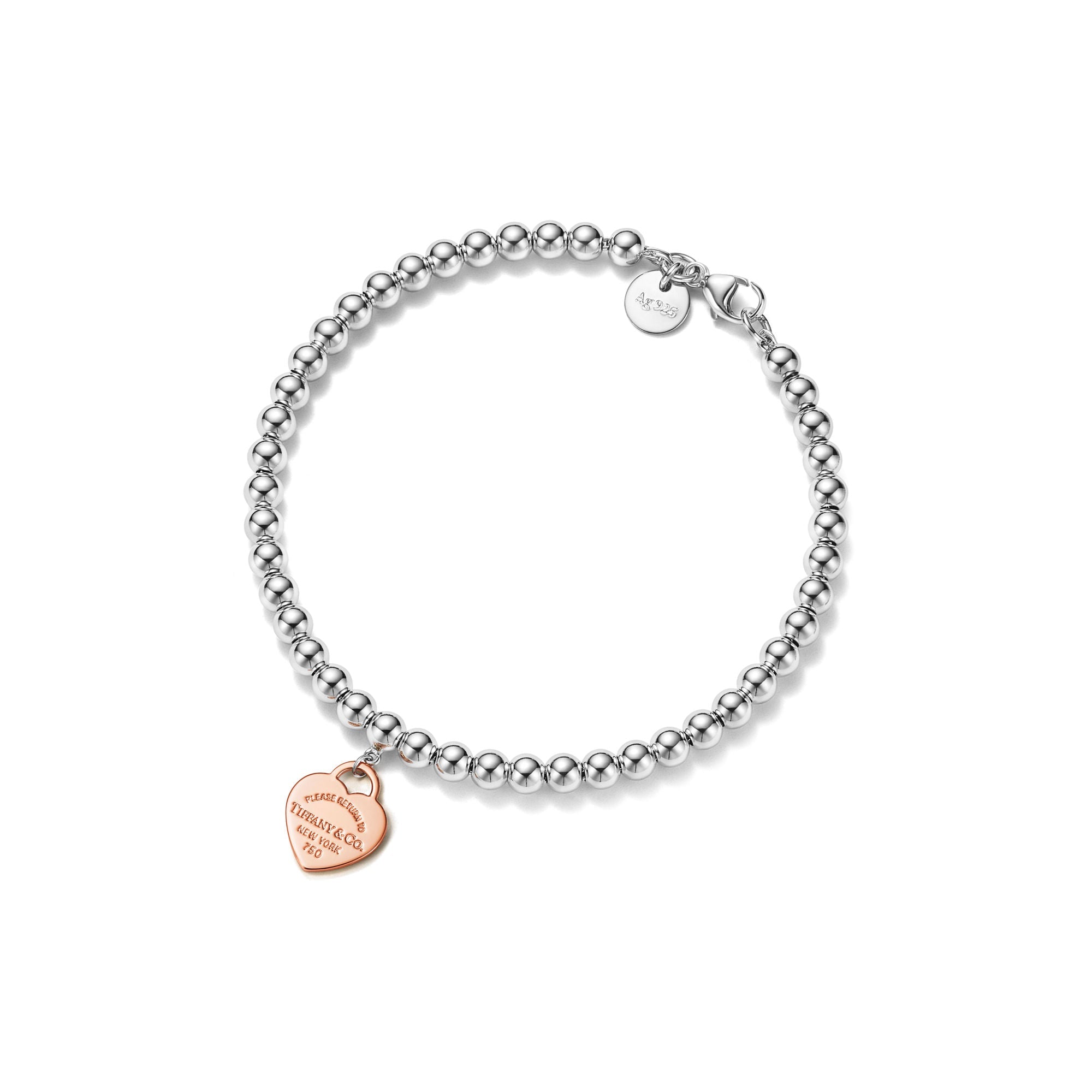 Heart Tag Bead Bracelet – 925 Sterling Silver