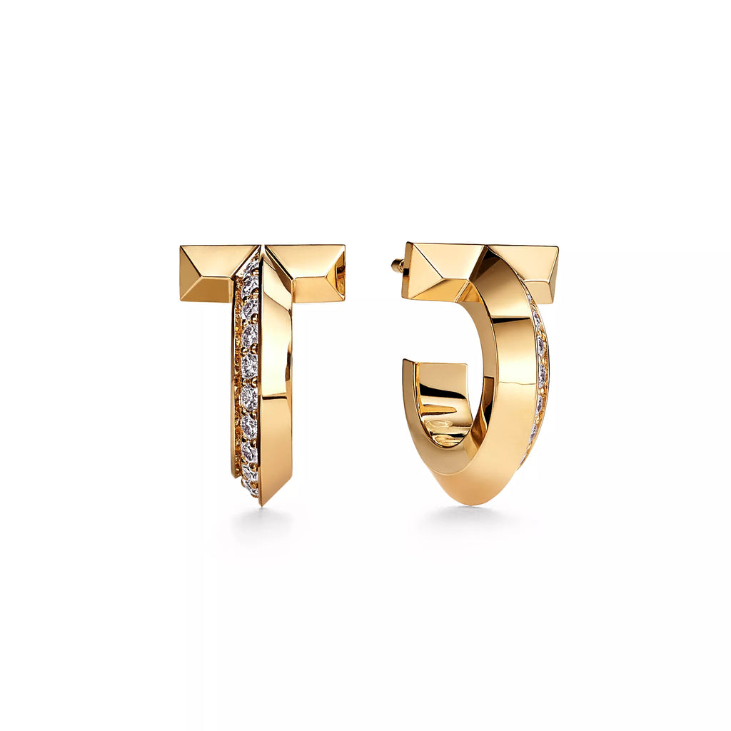 Tiffany T T1 Hoop Earrings in Yellow Gold with Diamonds