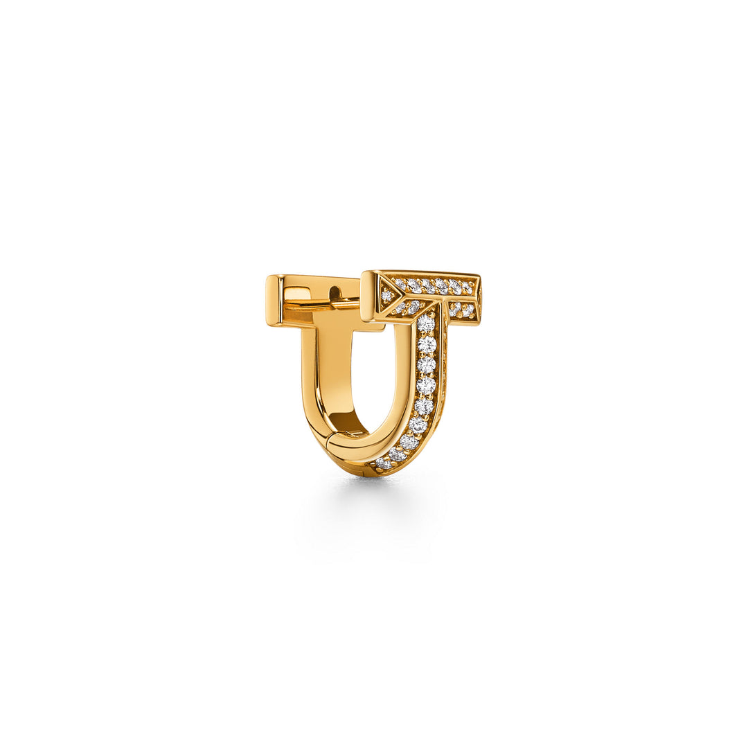 T Taşlı Gümüş Huggie Küpe - 925 Ayar
