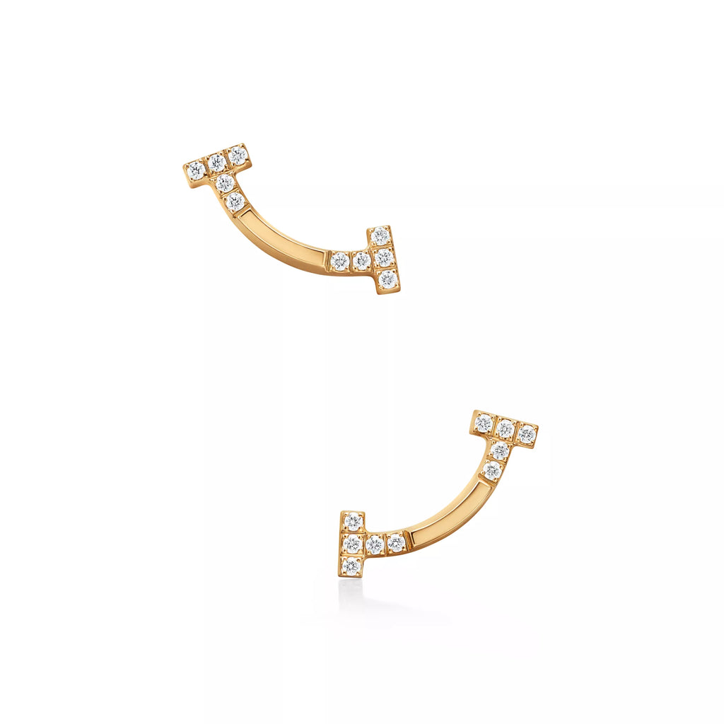 Tiffany T Smile Mini Earrings in Yellow Gold with Diamonds