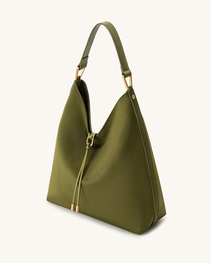 Aria  Suede Shoulder Bag - Dark Olive