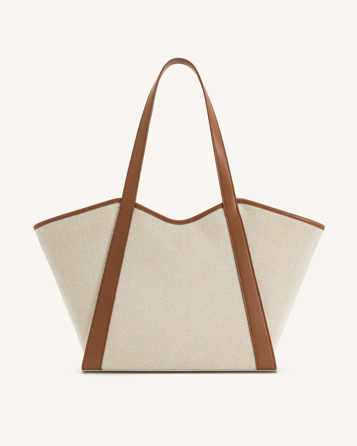 Kiana Large Capacity Tote Bag - Brown Canvas