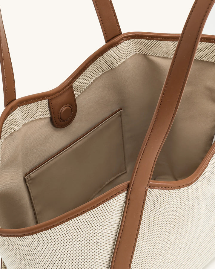 Kiana Large Capacity Tote Bag - Brown Canvas