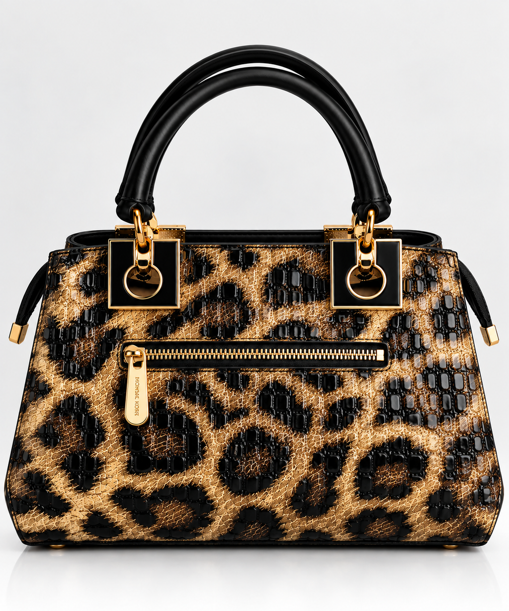 Leopar Gold Dokulu El Çantası – Siyah & Gold
