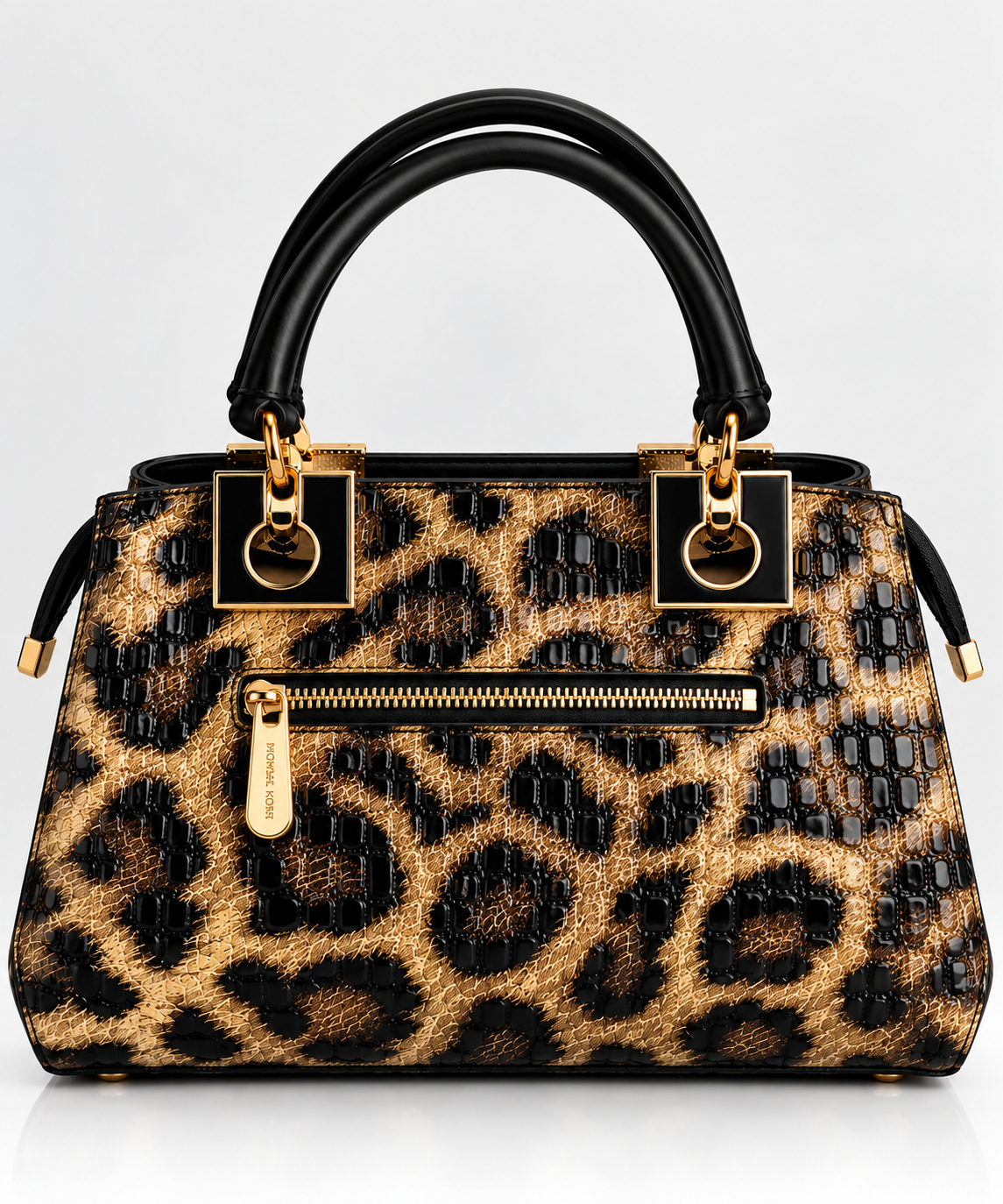 Leopar Gold Dokulu El Çantası – Siyah & Gold