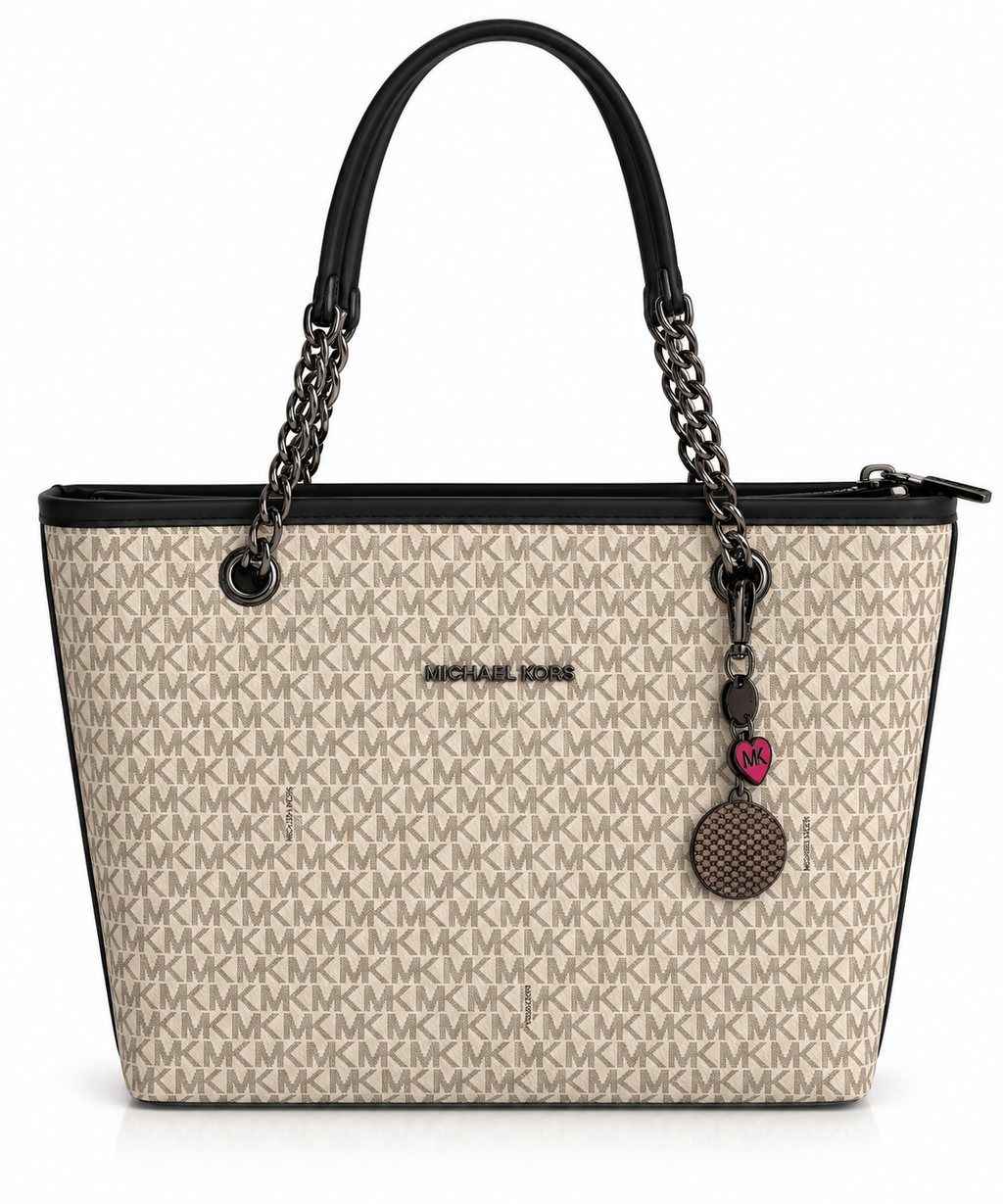 Élise Monogram Tote Çanta – Bej & Siyah