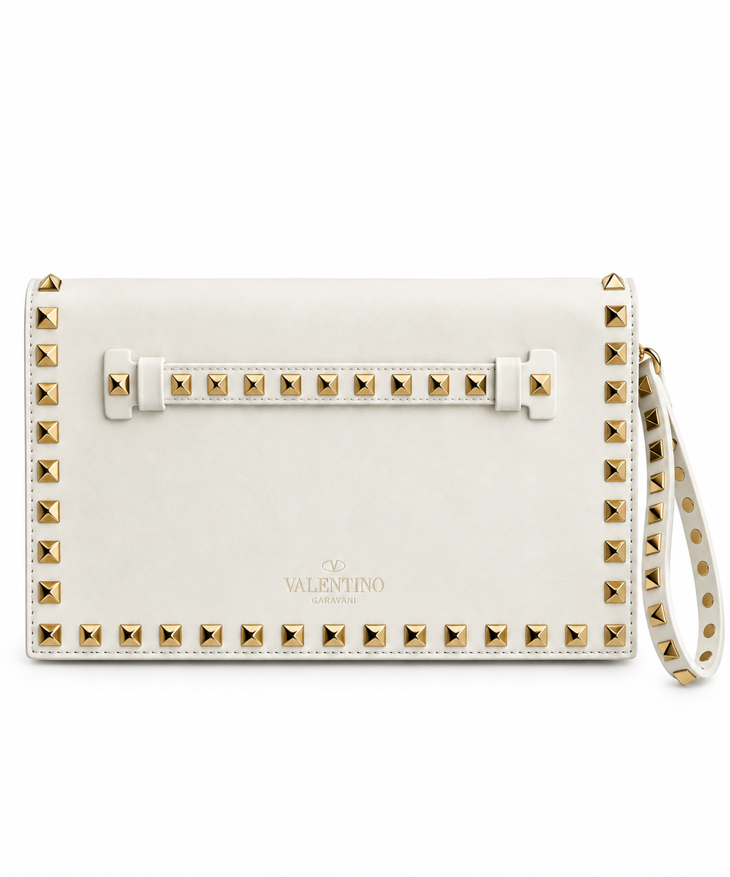 Bianca Prestige Beyaz Gold Troklu Clutch Çanta