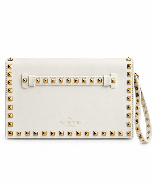 Bianca Prestige Beyaz Gold Troklu Clutch Çanta