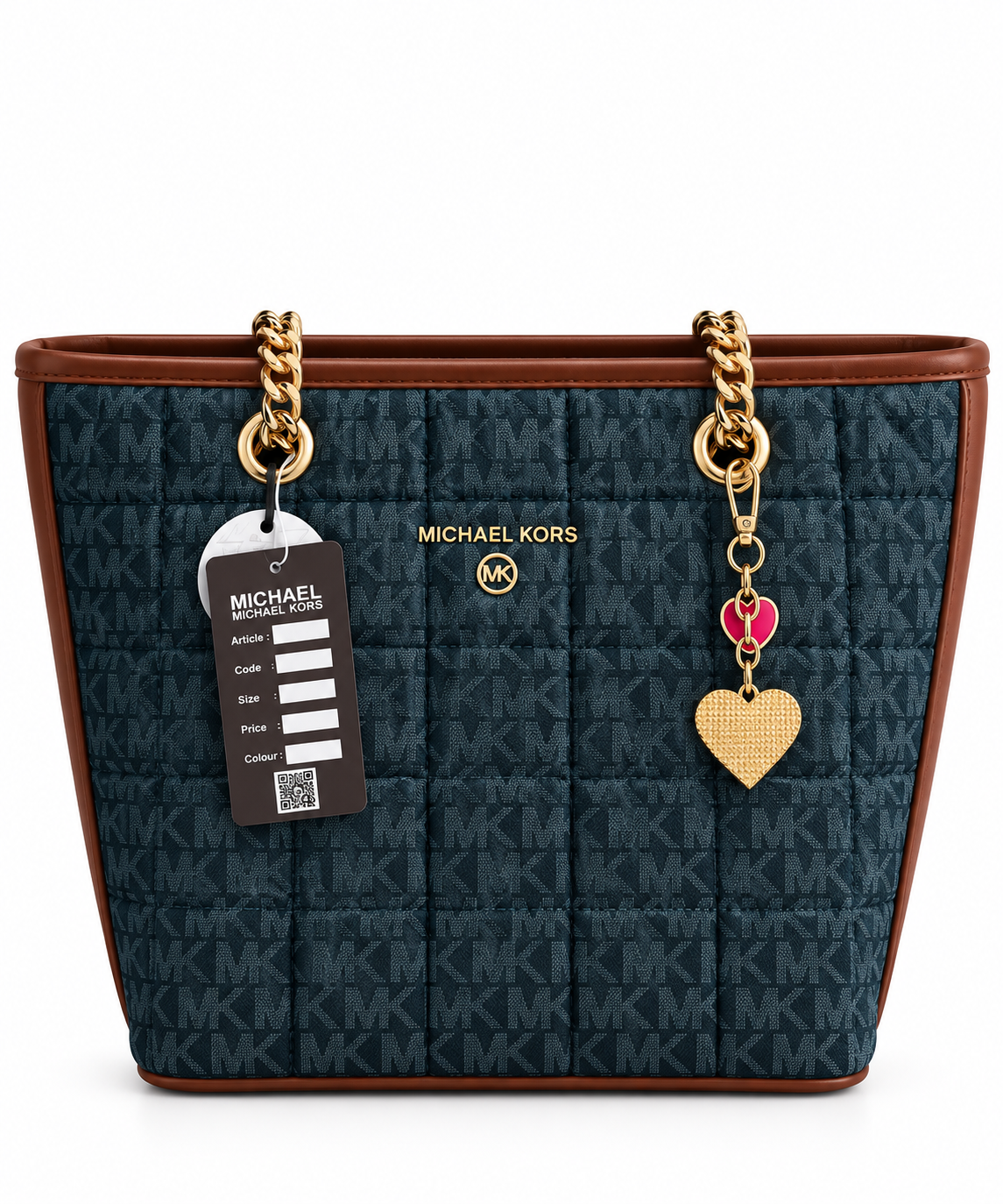 Heart Charm Quilted Tote Çanta