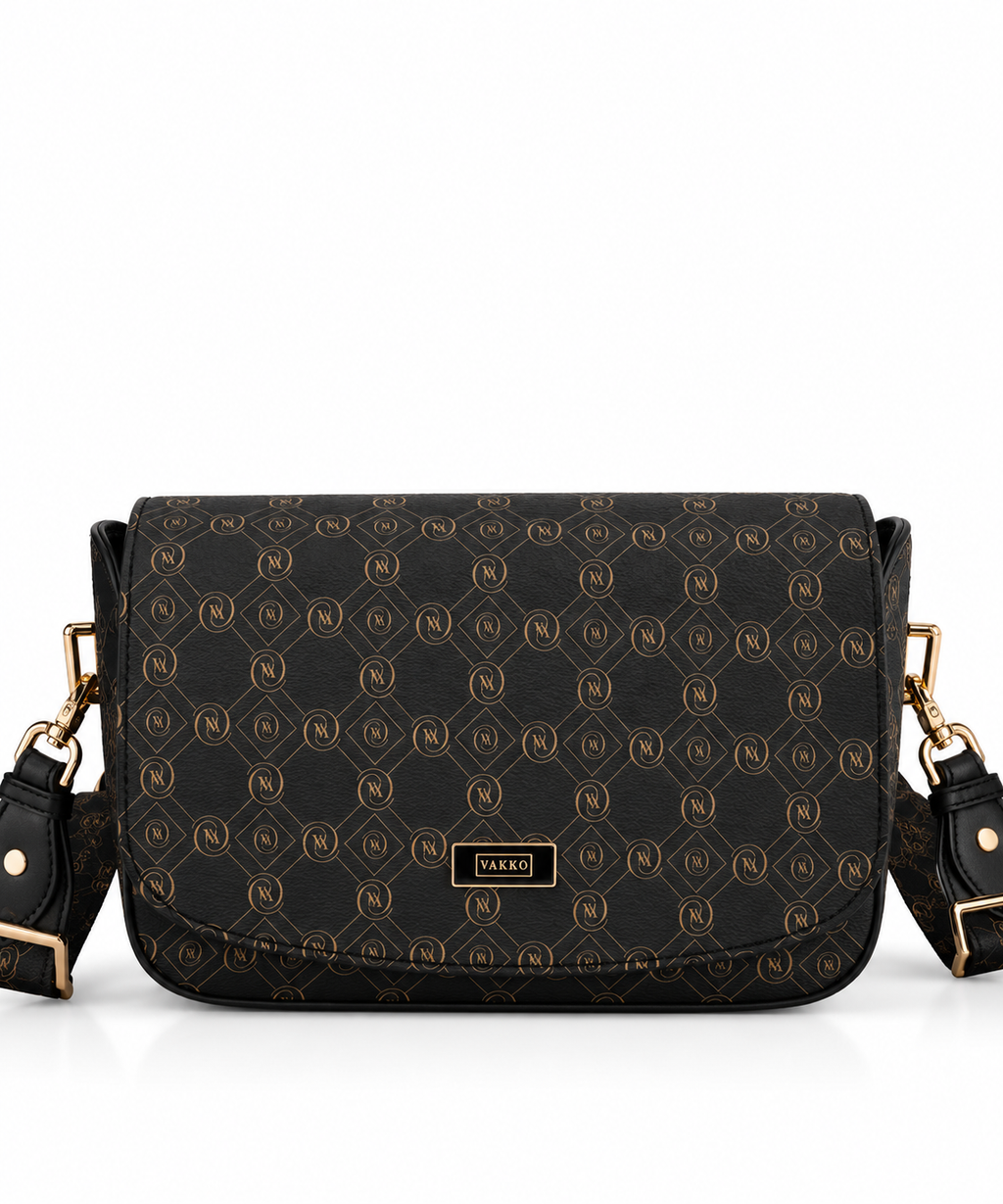 Monogram Flap Crossbody Çanta – Siyah / Gold