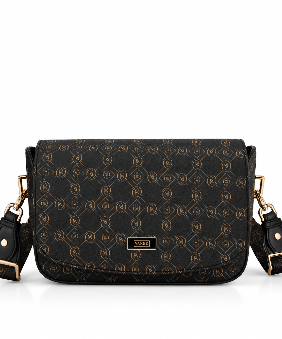Monogram Flap Crossbody Çanta – Siyah / Gold