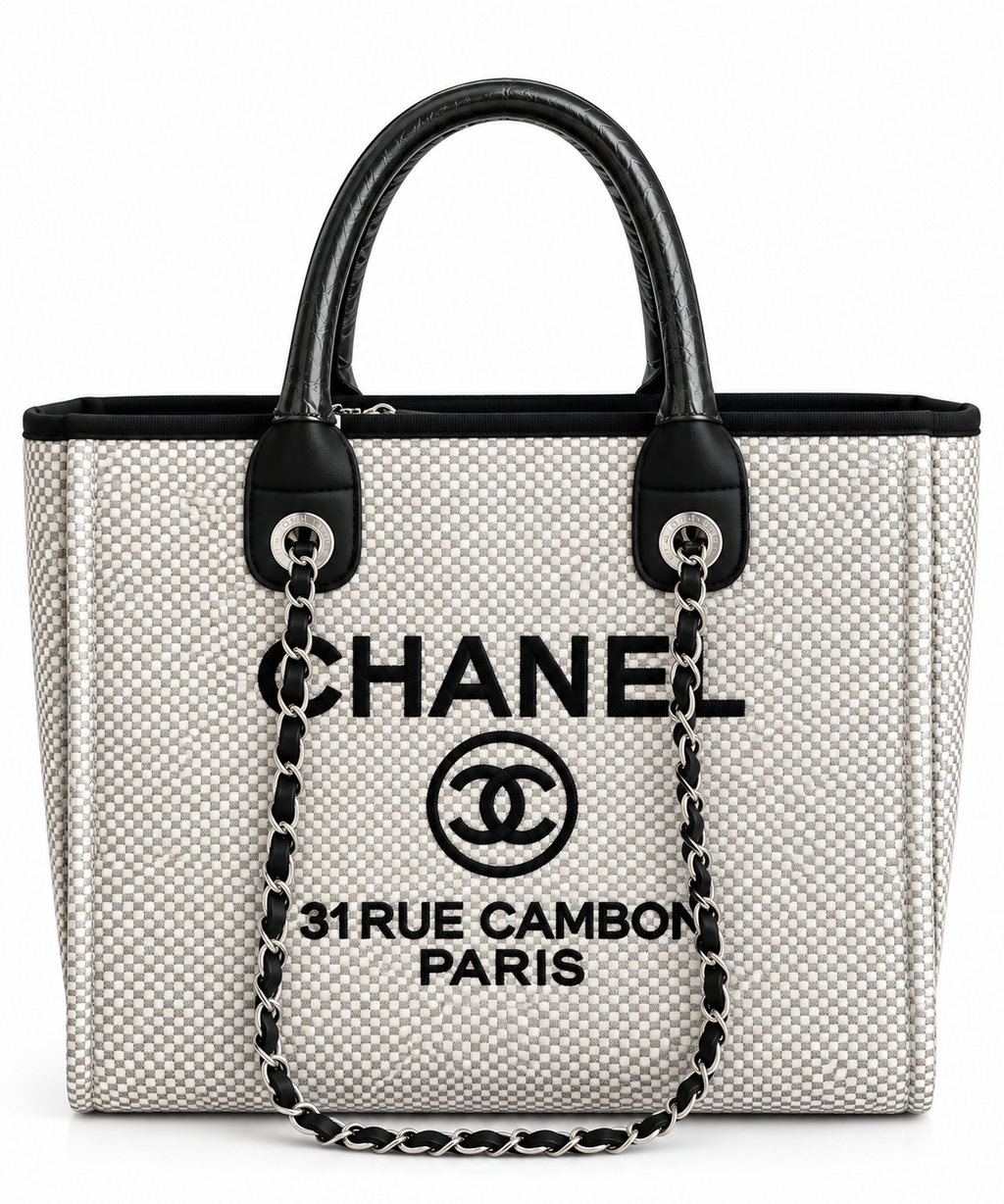 Rue Cambon Dokulu Büyük Tote Çanta – Gri