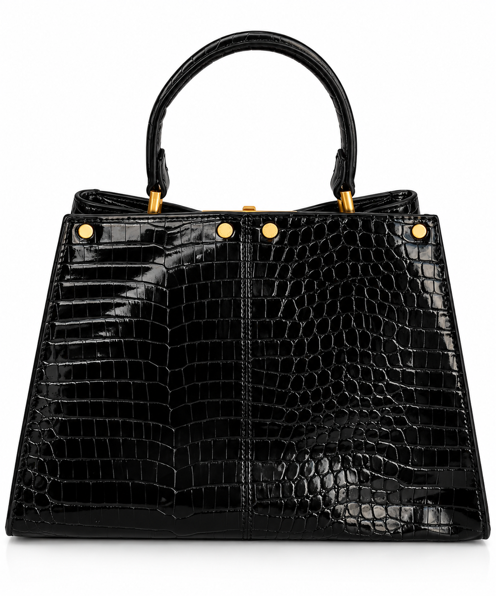 Milano Croco Siyah Gold Detaylı El Çantası