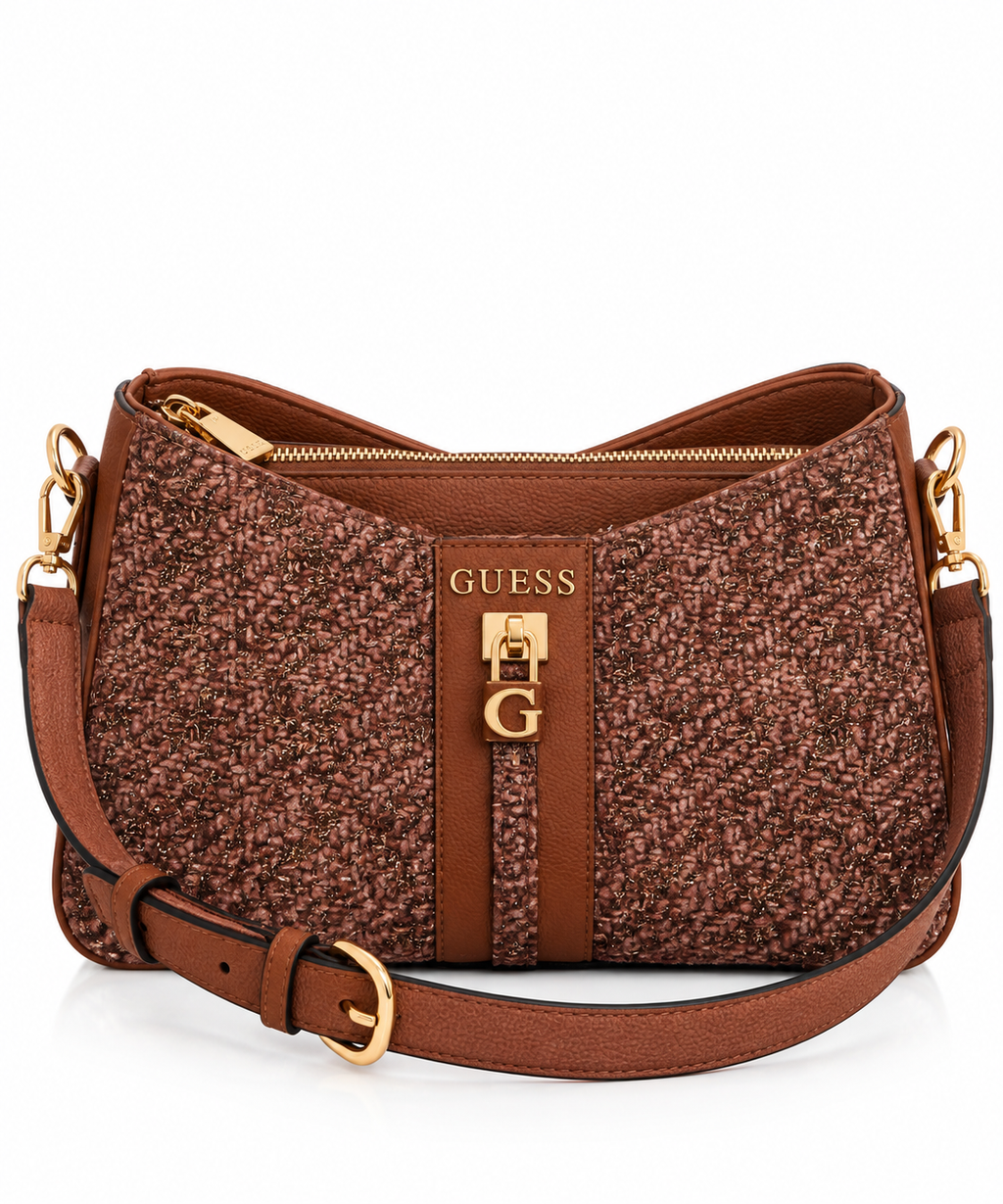 Tweed Kahve Gold Detaylı Omuz Çantası