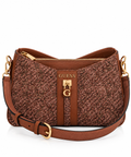 Tweed Kahve Gold Detaylı Omuz Çantası
