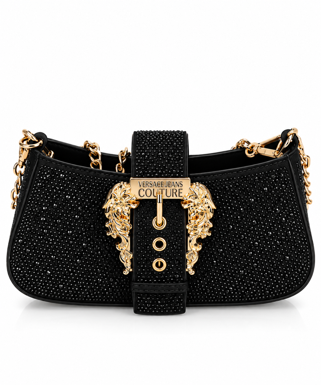 Jeans Couture Siyah Taşlı Gold Detaylı Omuz Çantası