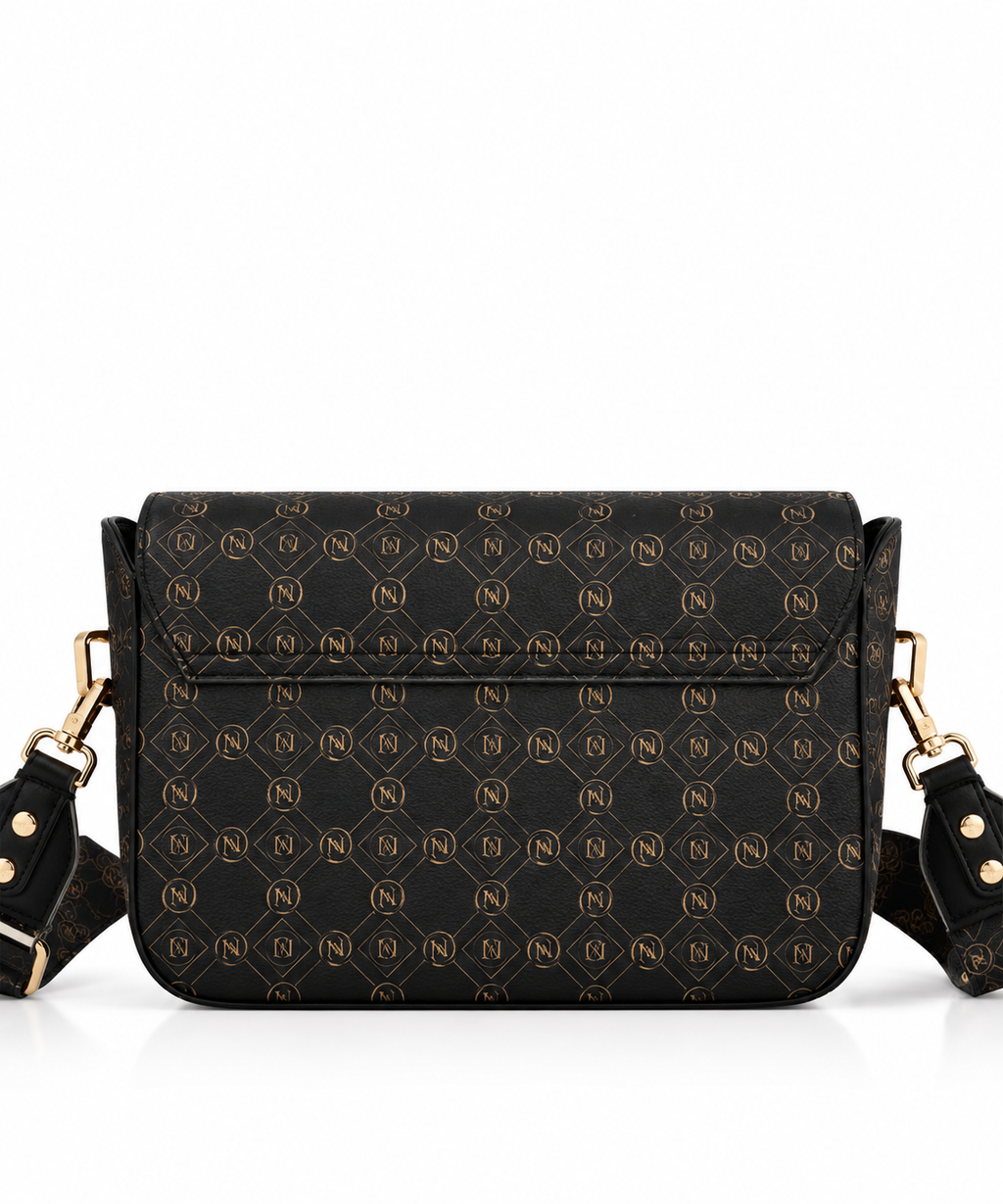 Monogram Flap Crossbody Çanta – Siyah / Gold