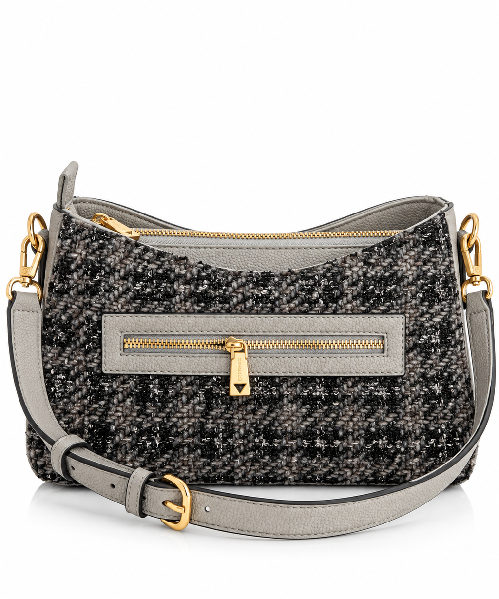 Tweed G Detaylı Gri Omuz Çantası