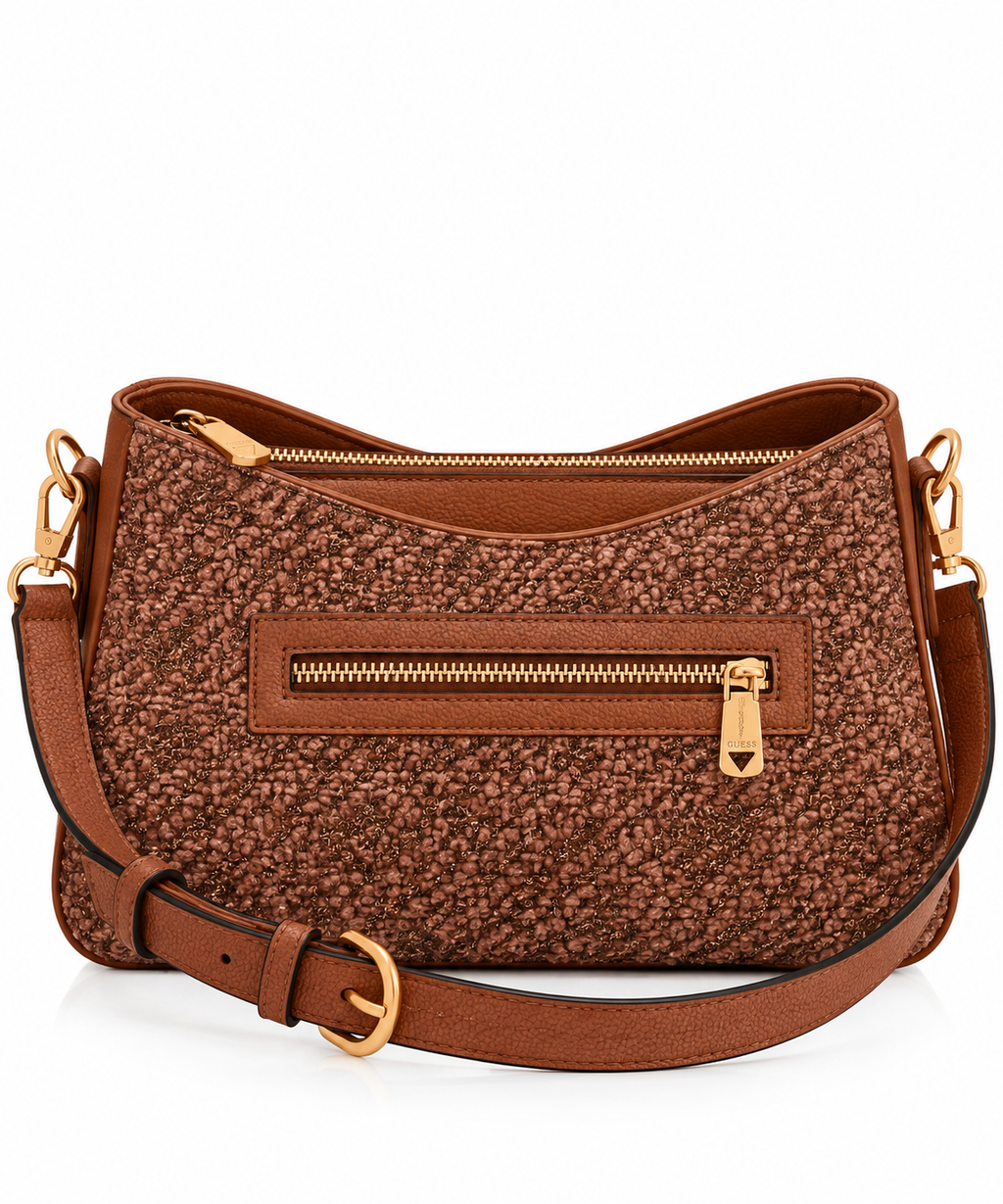 Tweed Kahve Gold Detaylı Omuz Çantası