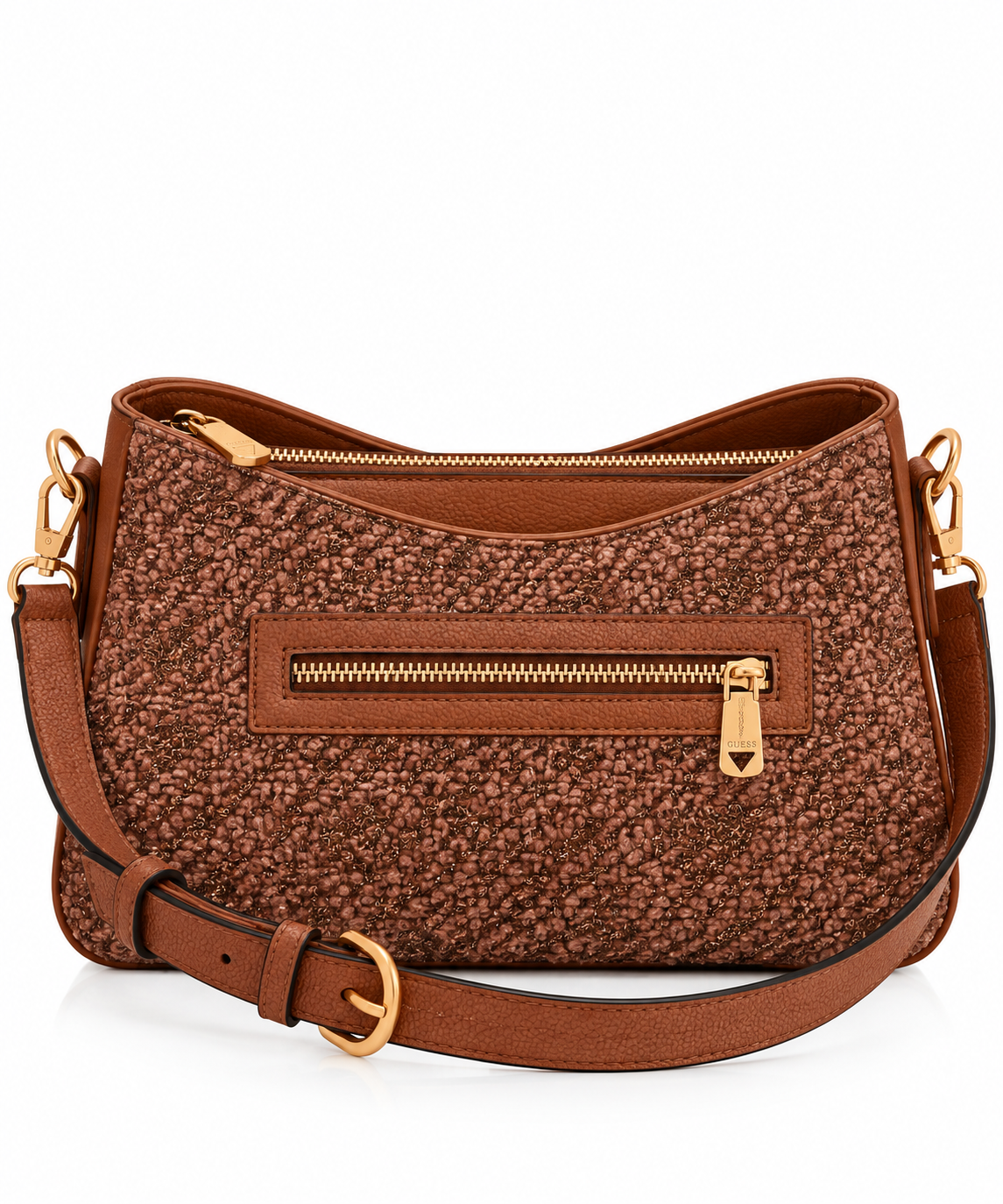 Tweed Kahve Gold Detaylı Omuz Çantası