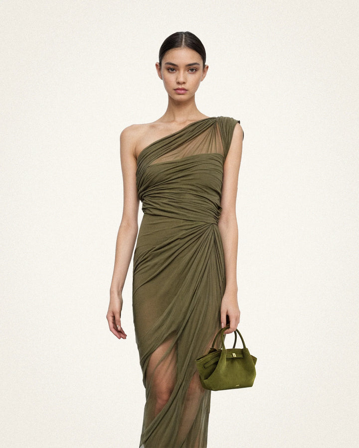 Hana Mini Suede Tote Bag - Dark Olive