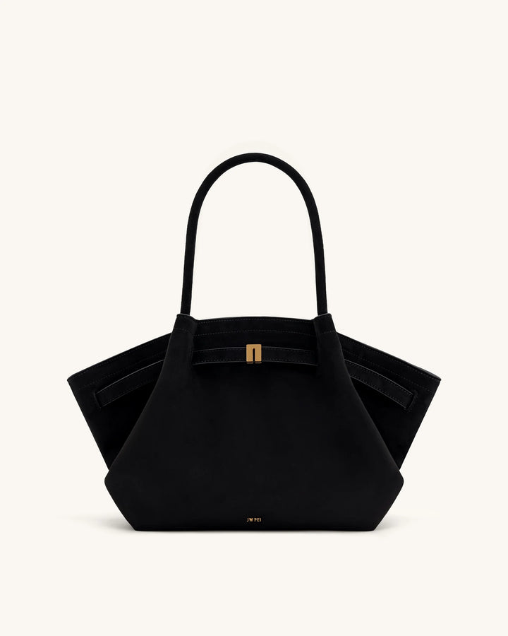 Hana Medium  Suede Tote Bag - Black