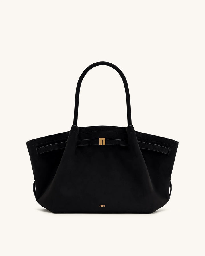 Hana Medium  Suede Tote Bag - Black