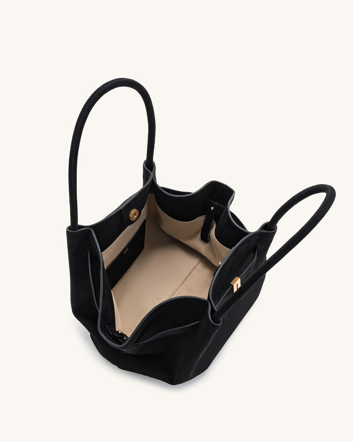 Hana Medium  Suede Tote Bag - Black