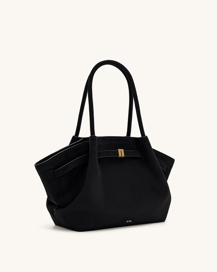 Hana Medium  Suede Tote Bag - Black