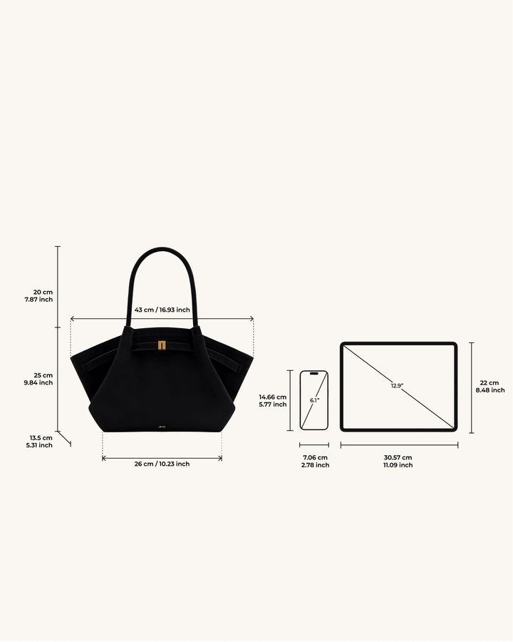 Hana Medium  Suede Tote Bag - Black