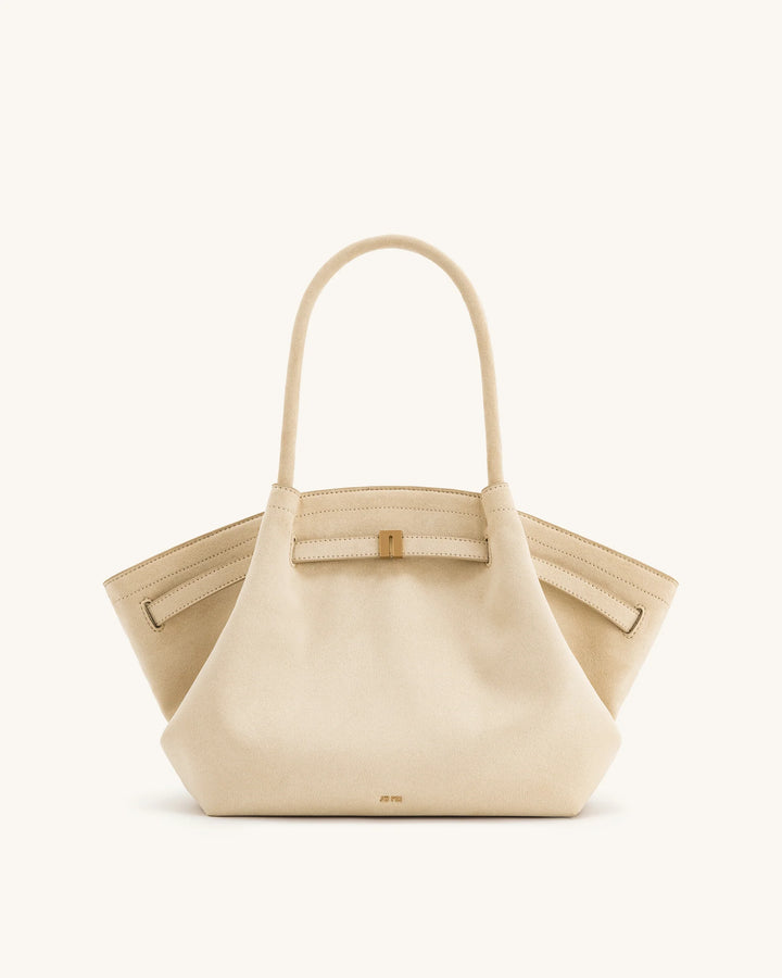 Hana Medium  Suede Tote Bag - Off White