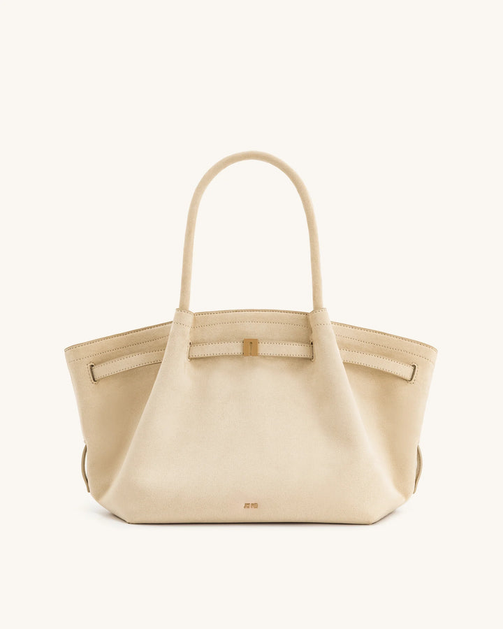 Hana Medium  Suede Tote Bag - Off White